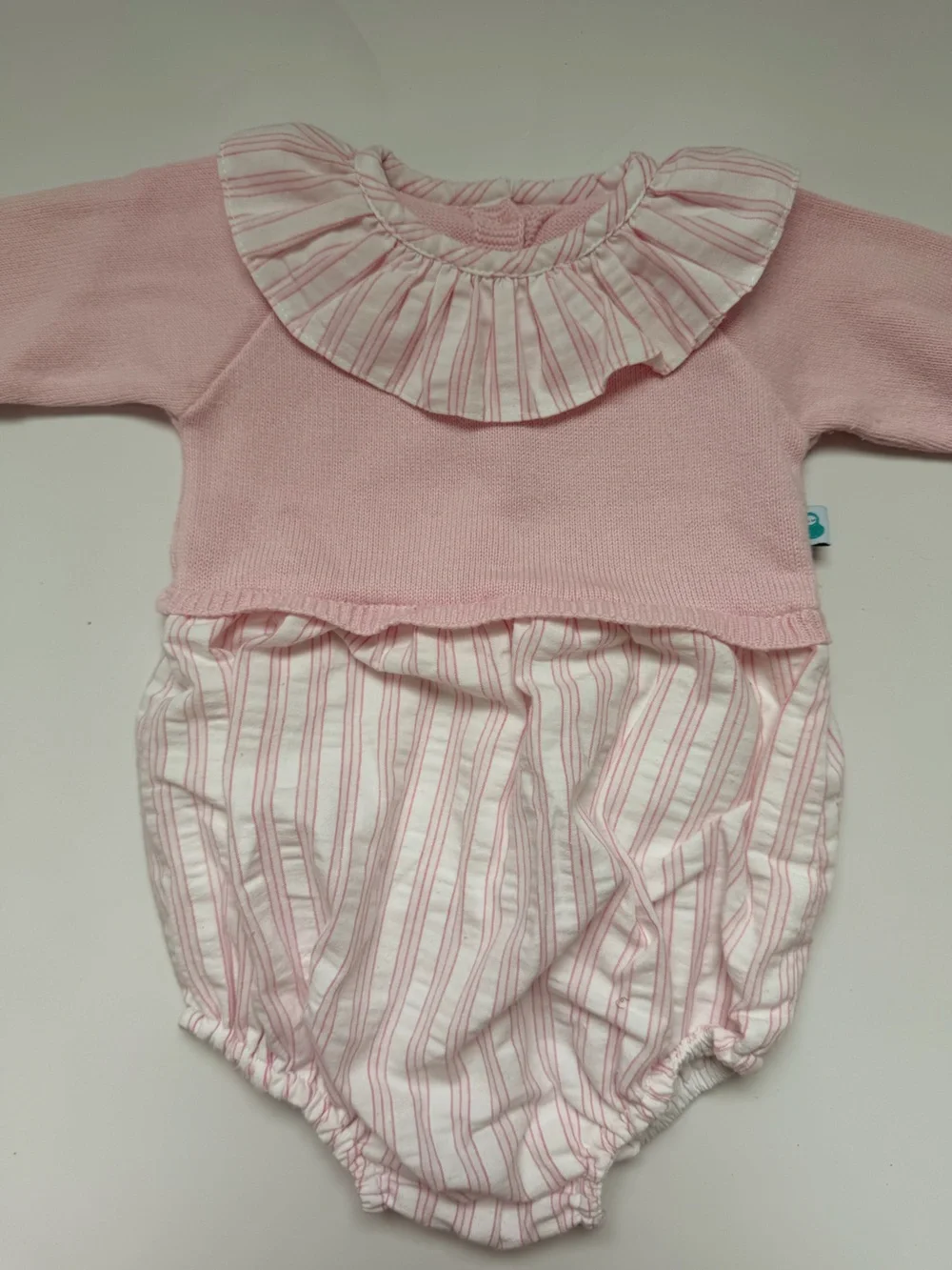 Pink Knit & Striped Baby Girl Romper.